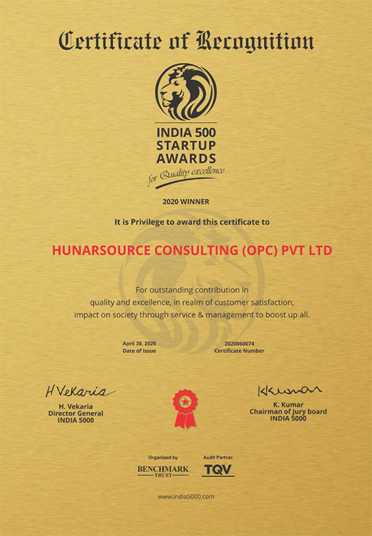 Awarded as India’s Top 500 Start Up in Business Excellence and Innovation
